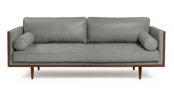 Woodrow Skandi 87" Leather Sofa, Walnut/Verona Azurro