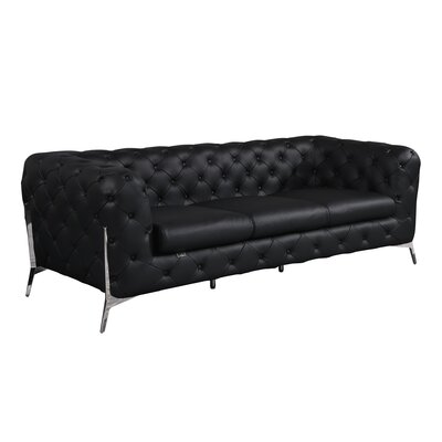 Ehrika 93" Genuine Leather Round Arm Sofa