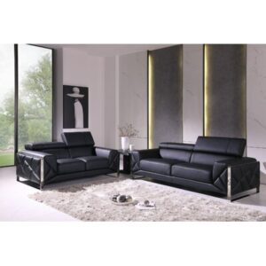 Korando Black Italian Leather Sofa Love