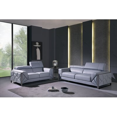 Korando Light Italian Leather Blue Sofa Love