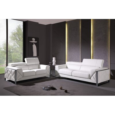 Korando White Italian Leather Sofa Love