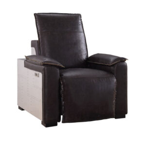 Nernoss Power Motion Recliner In Dark Grain Brown Leather And Aluminum