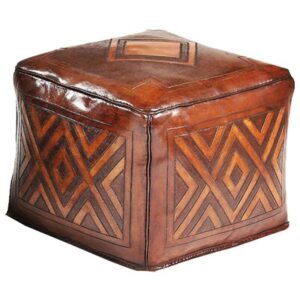 18" Wide Genuine Leather Geometric Cube Ottoman