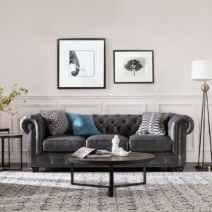 Alexandon Leather Chesterfield Tufted Sofa with Roll Arm - Grey