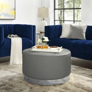 Apolline Leather PU Cocktail Ottoman with Trim Base