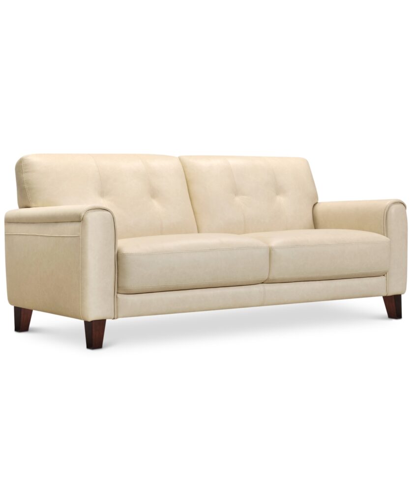 Ashlinn 81" Tufted Pastel Leather Sofa, Created for Macy's Butter