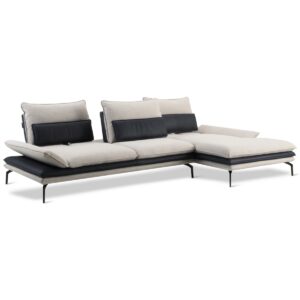 Closeout! Evanora 2-Pc. Fabric & Leather Sectional, Created for Macy's - Navy/ Grey