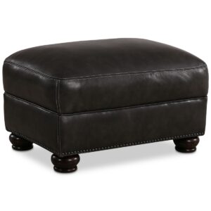 Closeout! Roselake Leather Ottoman, Created for Macy's - Charcoal