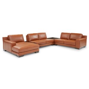 Darrium 5-Pc. Leather Chaise Sectional with Corner Table & Console, Created for Macy's - Cognac