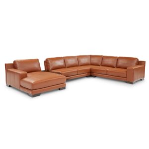 Darrium 5Pc Leather Sectional with Console, Created for Macy's - Cognac