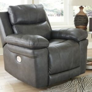 Edmar Dual Power Leather Recliner Leather, Charcoal