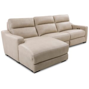 Gabrine 3-Pc. Leather Sectional with 1 Power Headrest and Chaise, Created for Macy's - Ivory