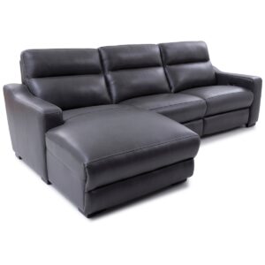 Gabrine 3-Pc. Leather Sectional with 2 Power Headrests & Chaise, Created for Macy's - Charcoal