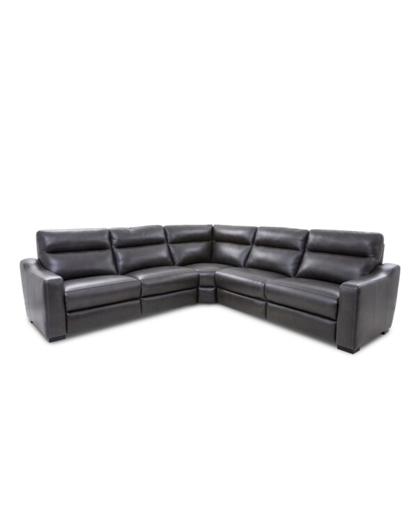 Gabrine 5-Pc. Leather Sectional with 3 Power Headrests, Created for Macy's - Charcoal