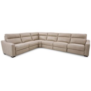 Gabrine 6-Pc. Leather Sectional with 2 Power Headrests, Created for Macy's - Ivory