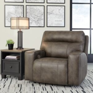 Game Plan Oversized Dual Power Leather Recliner Leather, Concrete