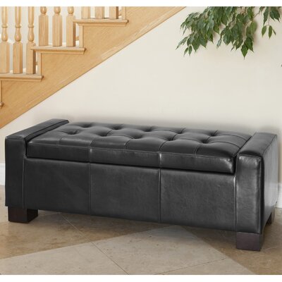 Guernsey Bonded Leather Storage Ottoman in Black