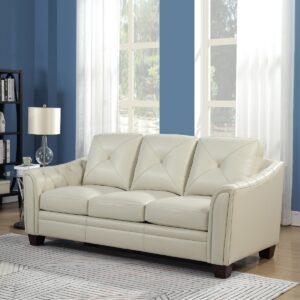 Jaira Tufted Leather Sofa - Ivory