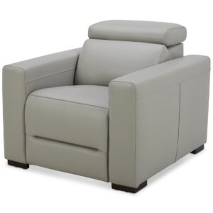 Nevio 39" Leather Power Recliner and Headrest, Created For Macy's - Light Grey