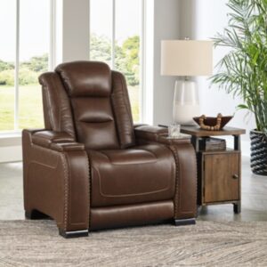 The Man-Den Triple Power Leather Recliner Leather, Mahogany