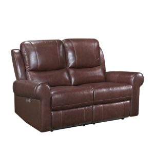 White Label Florentina 61" Leather Match Power with Power Headrests Double Reclining Love Seat - Brown