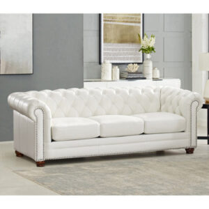 91'' Genuine Leather Rolled Arm Chesterfield Sofa