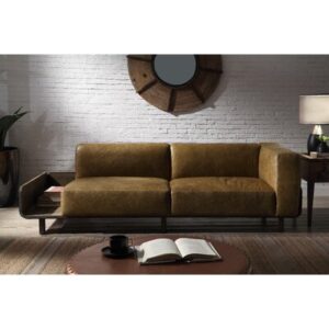 91" Genuine Leather Square Arm Sofa
