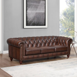 Anitza 91'' Genuine Leather Rolled Arm Chesterfield Sofa