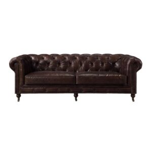 Hayner 89" Genuine Leather Rolled Arm Chesterfield Sofa with Reversible Cushions