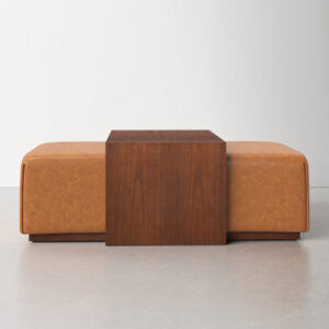 Indi Leather Ottoman With Walnut Table