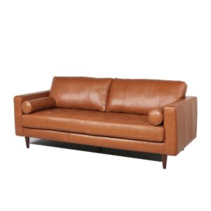 Maebelle Leather Sofa with Tufted Seat And Back - Camel
