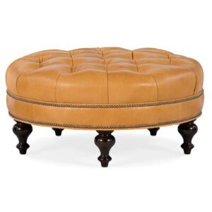 Well-Rounded 38" Wide Genuine Leather Tufted Round Cocktail Ottoman