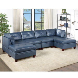 Ariano 132" Wide Genuine Leather Reversible Modular Sofa & Chaise with Ottoman