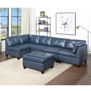 Arshiv 132" Wide Genuine Leather Reversible Modular Sofa & Chaise with Ottoman