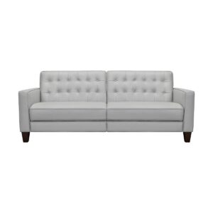 Wesley 81" Genuine Leather Power Footrest Tuxedo Arm Sofa - Dove Gray