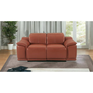 72" Camel And Silver Italian Leather Power Reclining Love Seat