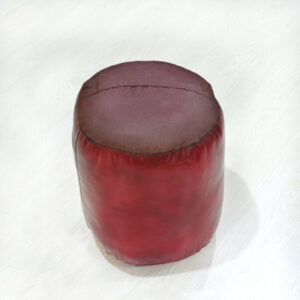 15" Wide Genuine Leather Round Pouf Ottoman