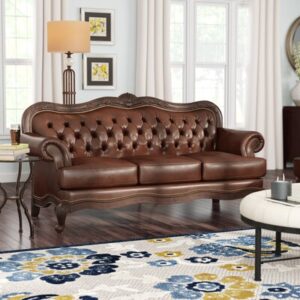 Addysun Smith 86" Genuine Leather Rolled Arm Sofa