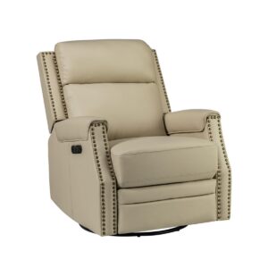 Amos Vintage-like Genuine Leather Recliner with Tufted Design - Beige