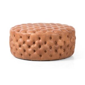 Ardeth 35" Wide Genuine Leather Tufted Round Cocktail Ottoman