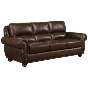 Arther 85" Leather Traditional Sofa - Brown