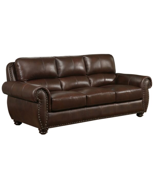 Arther 85" Leather Traditional Sofa - Brown