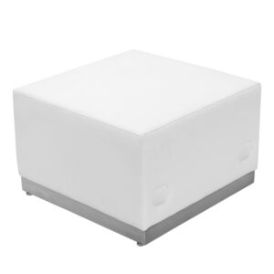 Hercules Alon Series Melrose White Leather Ottoman With Brushed Stainless Steel Base - White