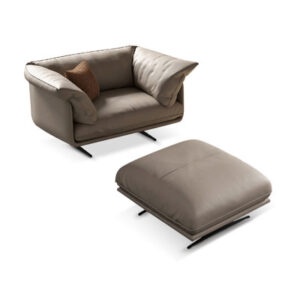 45.67'' Wide Genuine Leather Top Grain Leather Armchair and Ottoman