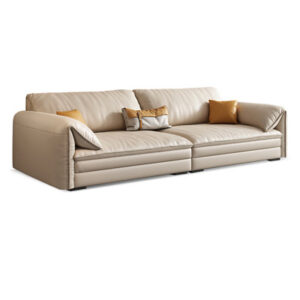 97.64" Beige Genuine Leather Modular Sofa cushion couch