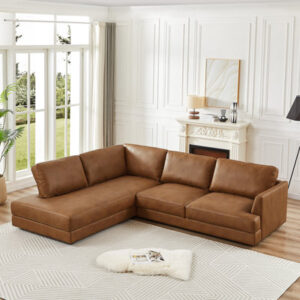 Byrle Mid Century Modern Genuine Leather Cozy Sectional Sofa