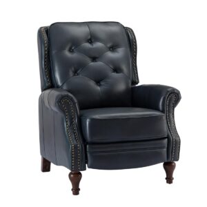 Cailin Genuine Leather Recliner with Tufted Back - Navy
