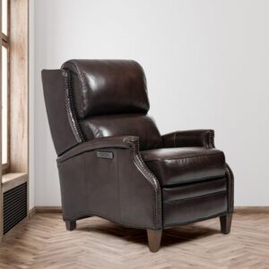 Genuine Leather Double Power Recliner - Power Heardrest - Typy C - Usb - Nailhead- High Leg- Top Grain, Brown