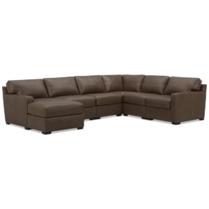 Radley 129" 6-Pc. Leather Square Corner Modular Chaise Sectional, Created for Macy's - Chesnut