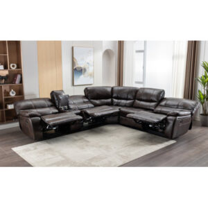 Sauceda 6 - Piece Classic Brown Leather Upholstered Power Sectional Motion Sofa